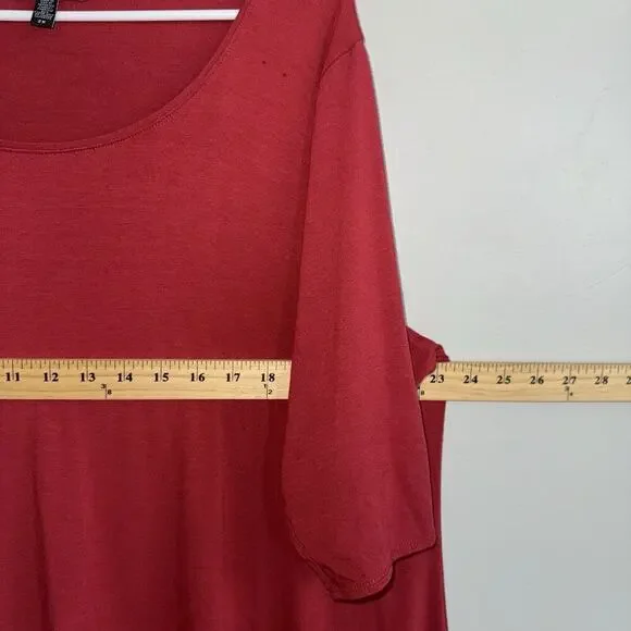 Eileen Fisher Women Tunic Top Dress Sz 2X Burgundy Red Scoop Neck Short Sleeve - Picture 6 of 9